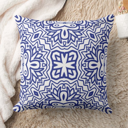 Pattern With Blue on White クッション (ブランケット)