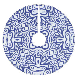 Pattern With Blue on White ブラッシュドポリエステルツリースカート