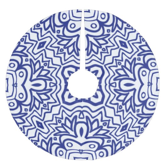 Pattern With Blue on White ブラッシュドポリエステルツリースカート (正面)