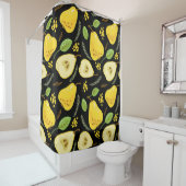 Pattern with sweet yellow pears with leaves, flowe シャワーカーテン (インサイチュ)