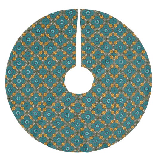 Pattern With teal,green, orange ブラッシュドポリエステルツリースカート (正面)