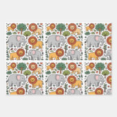 Patterned design featuring elephants, lions. ラッピングペーパーシート (正面3)