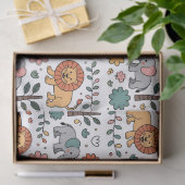 Patterned design with playful lions, elephants 薄葉紙 (ギフト)