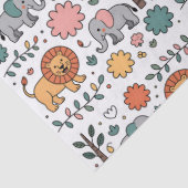 Patterned design with playful lions, elephants 薄葉紙 (詳細)