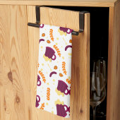 Patterned design with purple cats, yellow fish  キッチンタオル