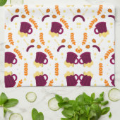 Patterned design with purple cats, yellow fish  キッチンタオル (折り畳み)