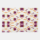 Patterned design with purple cats, yellow fish  キッチンタオル (横)