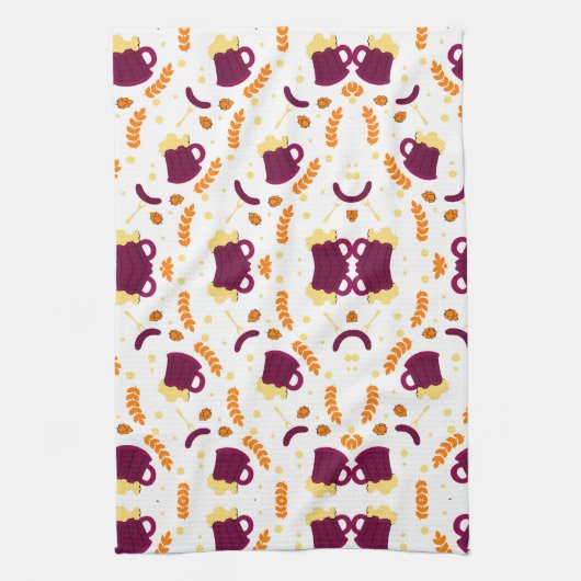 Patterned design with purple cats, yellow fish  キッチンタオル (縦)