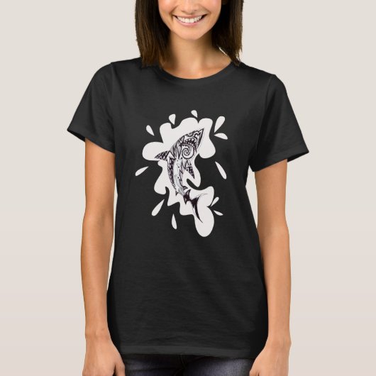 Patterned exotic shark artwork black and white Meh Tシャツ (正面)