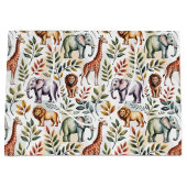 Patterned fabric featuring elephants, giraffes ラージペーパーバッグ (正面)