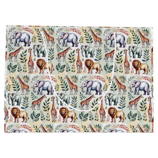 Patterned fabric featuring elephants, giraffes ラージペーパーバッグ (裏面)