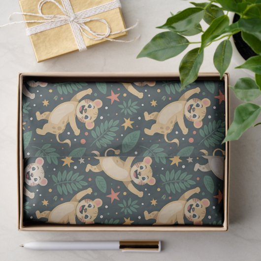 Patterned fabric featuring playful cartoon lion  薄葉紙 (ギフト)