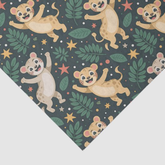 Patterned fabric featuring playful cartoon lion  薄葉紙 (詳細)