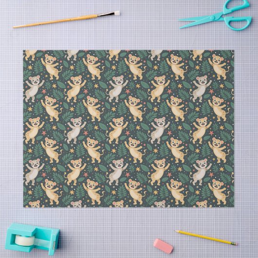 Patterned fabric featuring playful cartoon lion  薄葉紙