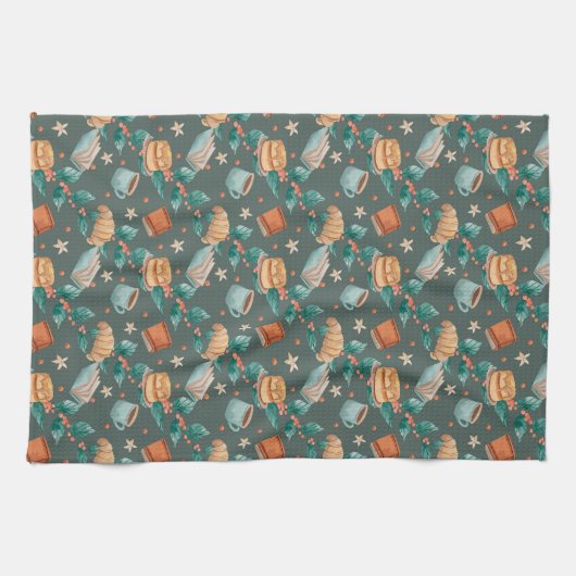 Patterned fabric with whimsical foxes Towel キッチンタオル (横)