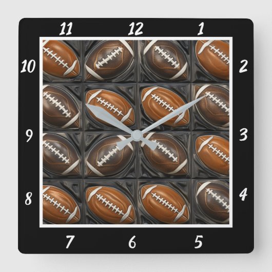 Patterned Football Sports スクエア壁時計 (正面)