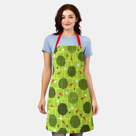 Patterned green エプロン (着用した状態)