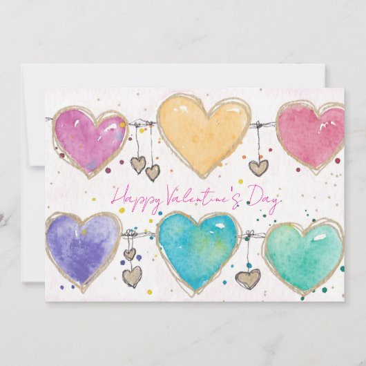 Patterned Hearts Valentine Notecard Invitation 招待状 (正面)