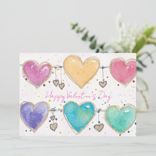 Patterned Hearts Valentine Notecard Invitation 招待状 (スタンド正面)