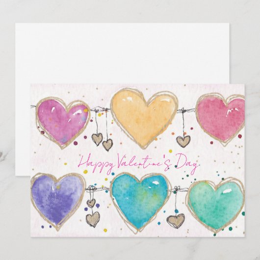 Patterned Hearts Valentine Notecard Invitation 招待状 (正面/裏面)