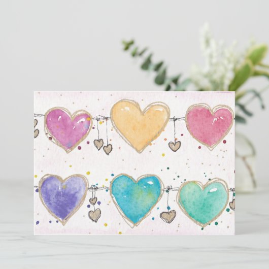 Patterned Hearts Valentine Notecard Invitation  招待状 (スタンド正面)
