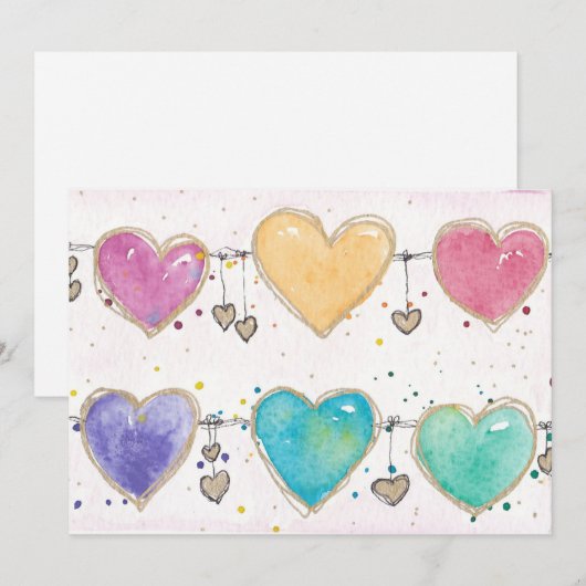 Patterned Hearts Valentine Notecard Invitation  招待状 (正面/裏面)