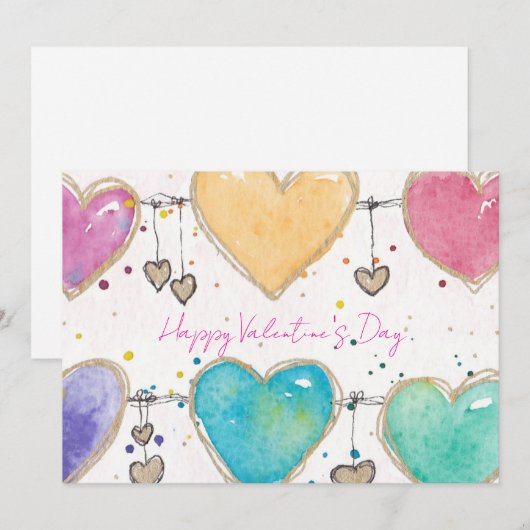 Patterned Hearts Valentine Notecard Invitation 招待状 (正面/裏面)