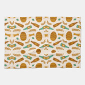 Patterned image featuring various breads  キッチンタオル (横)