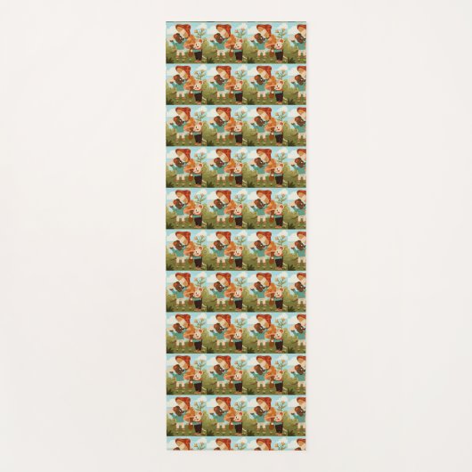 Patterned image of cartoon characters in a forest  ヨガマット (正面)