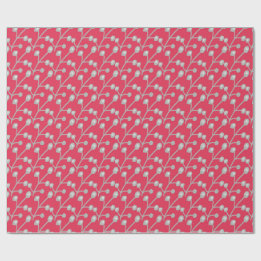 Patterned Silver-Grey Foliage on Bright Pink Red ラッピングペーパー