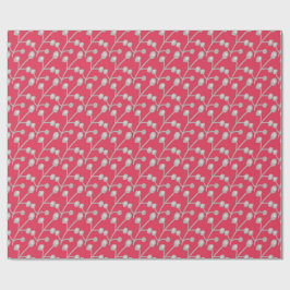 Patterned Silver-Grey Foliage on Bright Pink Red ラッピングペーパー