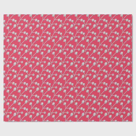 Patterned Silver-Grey Foliage on Bright Pink Red ラッピングペーパー (フラット)