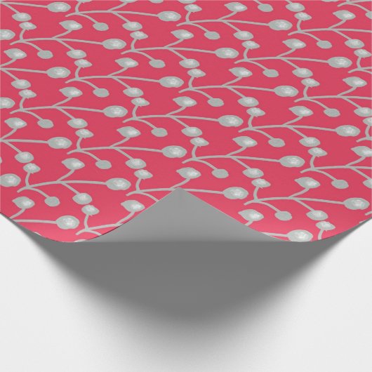 Patterned Silver-Grey Foliage on Bright Pink Red ラッピングペーパー (角)