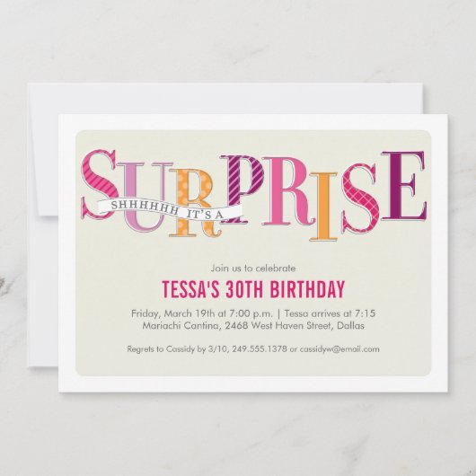 Patterned Surprise Party Invitation in Pink 招待状 (正面)