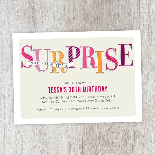 Patterned Surprise Party Invitation in Pink 招待状