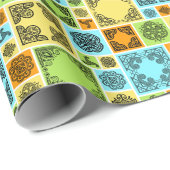 Patterned Tiles Birthday Add The Text Orange Green ラッピングペーパー (ロールコーナー)
