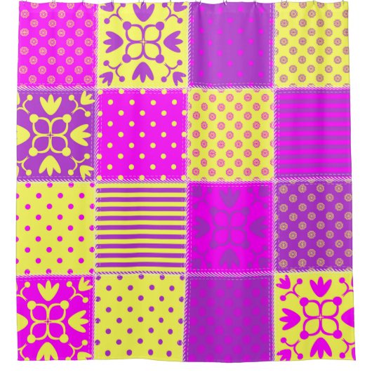 patterns artを使用違うしたパッチワークの背景 シャワーカーテン (正面)