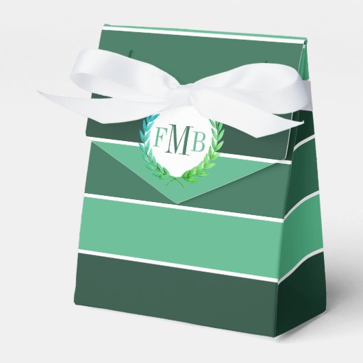 Patttern of green stripes and initials wedding フェイバーボックス (正面サイド)
