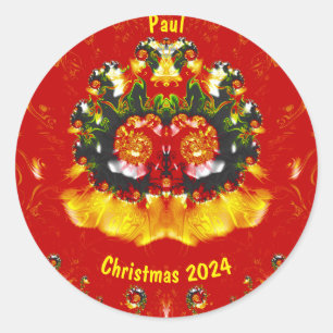PAUL~クリスマス赤緑黄色フラクタル~ ラウンドシール