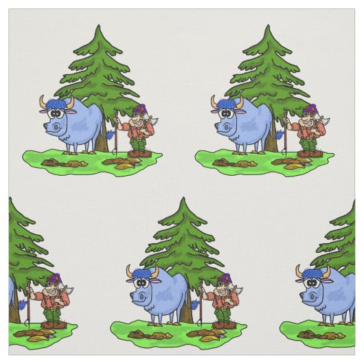Paul Bunyan (剃られる)および青いウシの可愛い人の生地 ファブリック (見本)