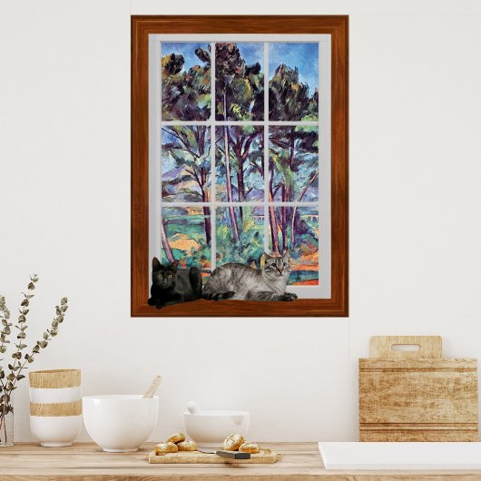 Paul Cezanne - Pines And Aqueduct 3D Window Frame ポスター (キッチン)