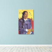 Paul Gauguinの花を持つ女性 キャンバスプリント (インサイチュ (ウッドフロア))