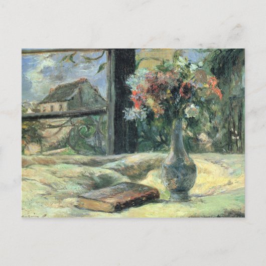 Paul Gauguinヴィンテージ花瓶の花を窓に ポストカード (正面)
