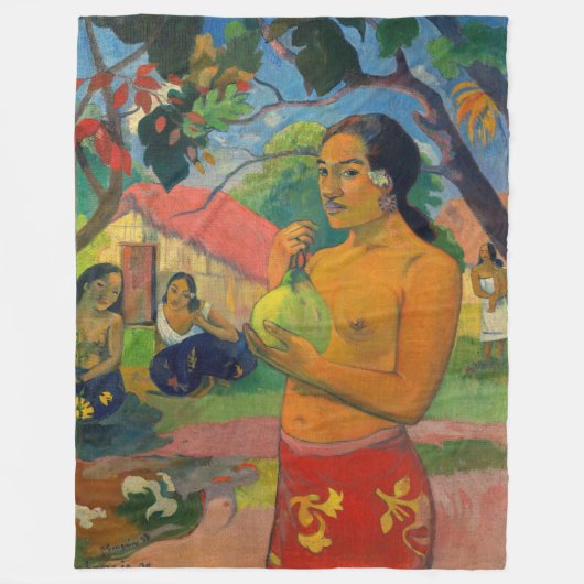 Paul Gauguin – 果実を持つ女性 フリースブランケット (正面)