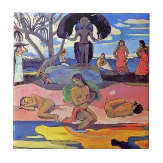 Paul Gauguin – 神の日 – ファインアート絵画ズ タイル (正面)