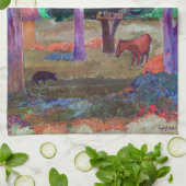 Paul Gauguin – 豚と馬の風景 キッチンタオル (折り畳み)