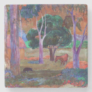 Paul Gauguin – 豚と馬の風景 ストーンコースター