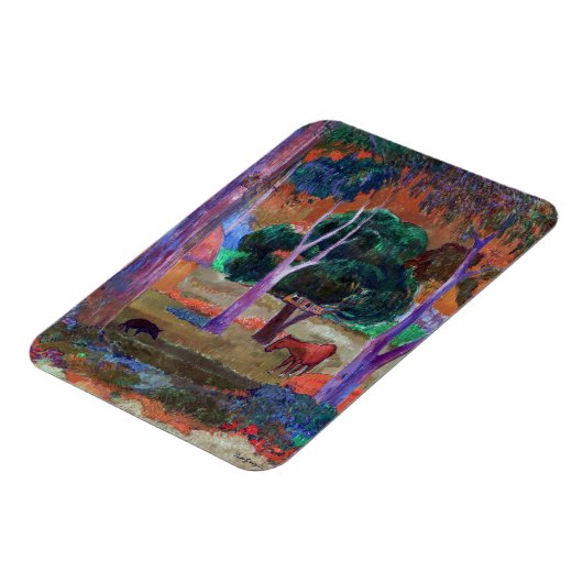 Paul Gauguin – 豚と馬の風景 マグネット (左側)