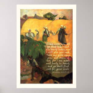 Paul Gauguin Haymaking with Bible Verse Christian ポスター