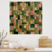 Paul Klee Style Mosaic Garden Folk Art Print ポスター (キッチン)